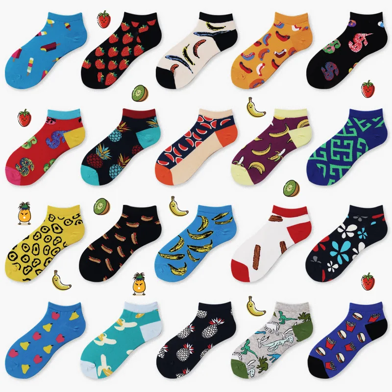 

1 pair Summer Trendy Happy Socks Men Cotton Boat Man Socks Interest Funny Originality Harajuku ankle Sock Food Fruit