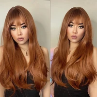 henry margu ombre red brown copper ginger long synthetic wig for women natural wave wigs with bangs heat resistant cosplay hair