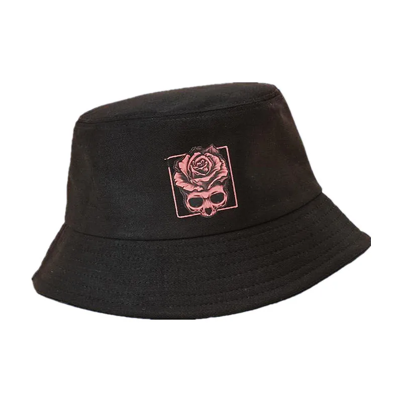 

LDSLYJR Cotton roses skull Bucket Hat Fisherman Hat outdoor travel hat Sun Cap Hats for men and Women 293