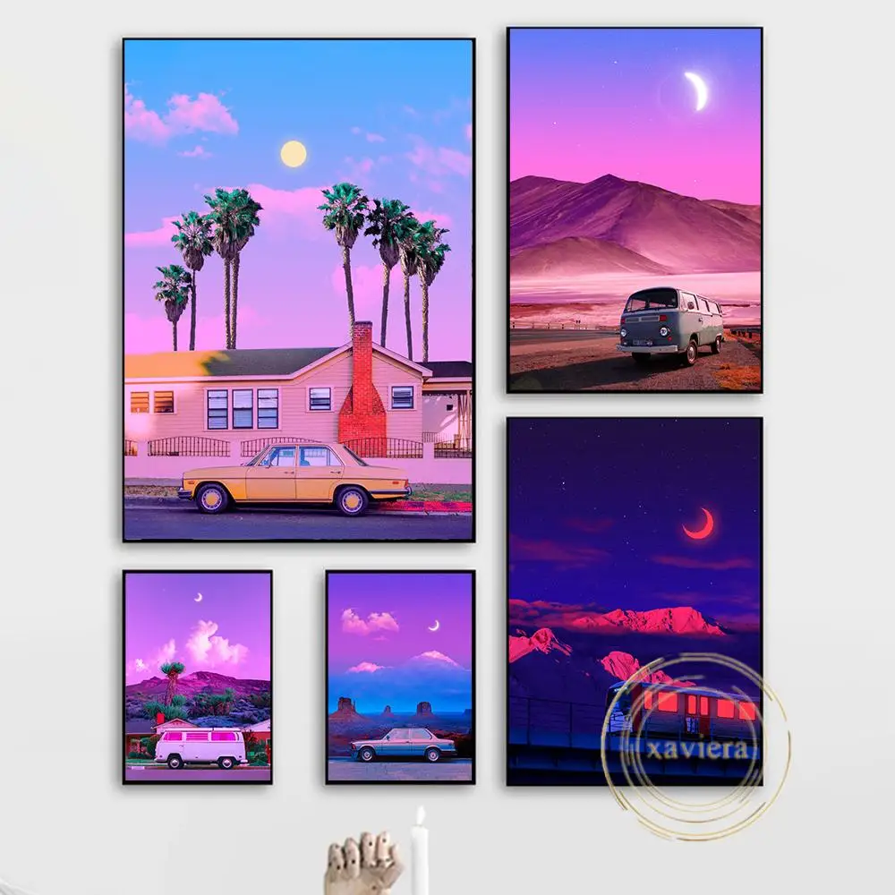 

Purple Travel Landscape Canvas Painting Nordic Fashion Scenery Car Wall Art Poster Modular Picture Modern Home Decor Living Room