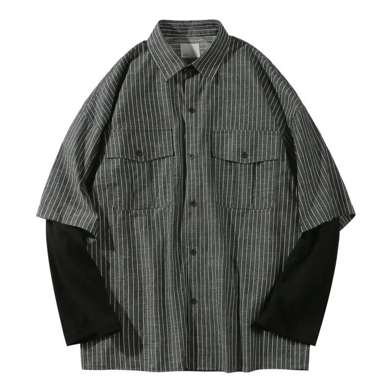 

Men's long-sleeved shirts 2020 autumn and winter new stitching tooling tops youth handsome fashion trend men's clothing