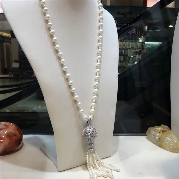 Лидер продаж длинное ожерелье 75 см из белого пресноводного жемчуга с