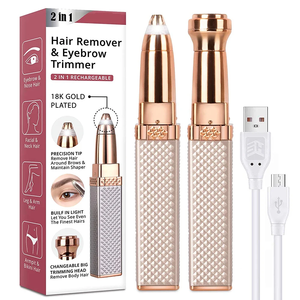 

Rechargeable Eyebrow Trimmer Facial Hair Remover for Women 2 in 1 Eyebrow Razor Painless Eyebrow Face Lips Facial Hair Removal