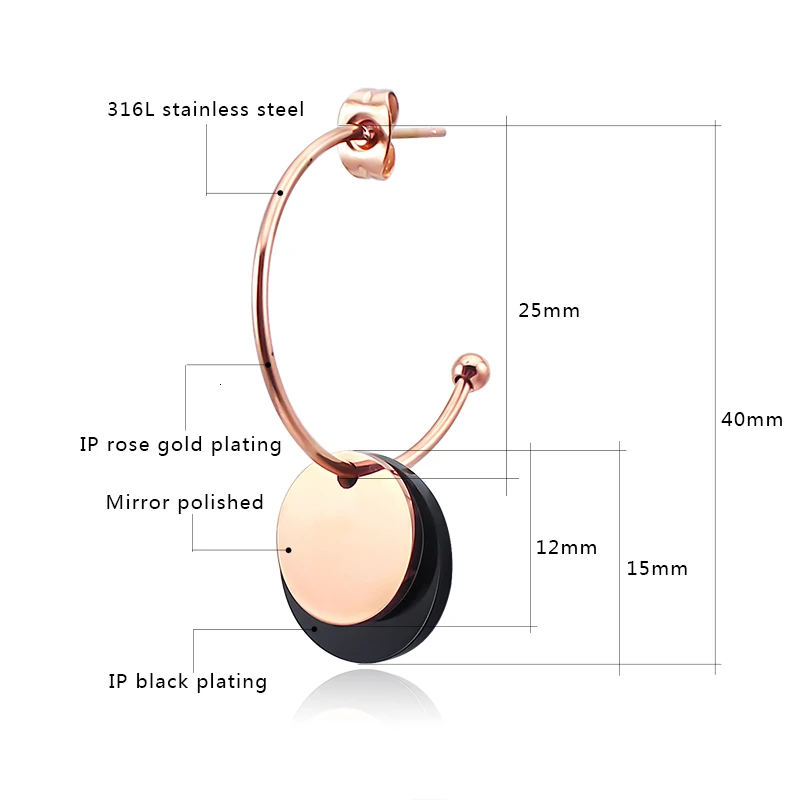 Хирургическая сталь серьги половинки розово золотистый и черный Цвет двойной ПК