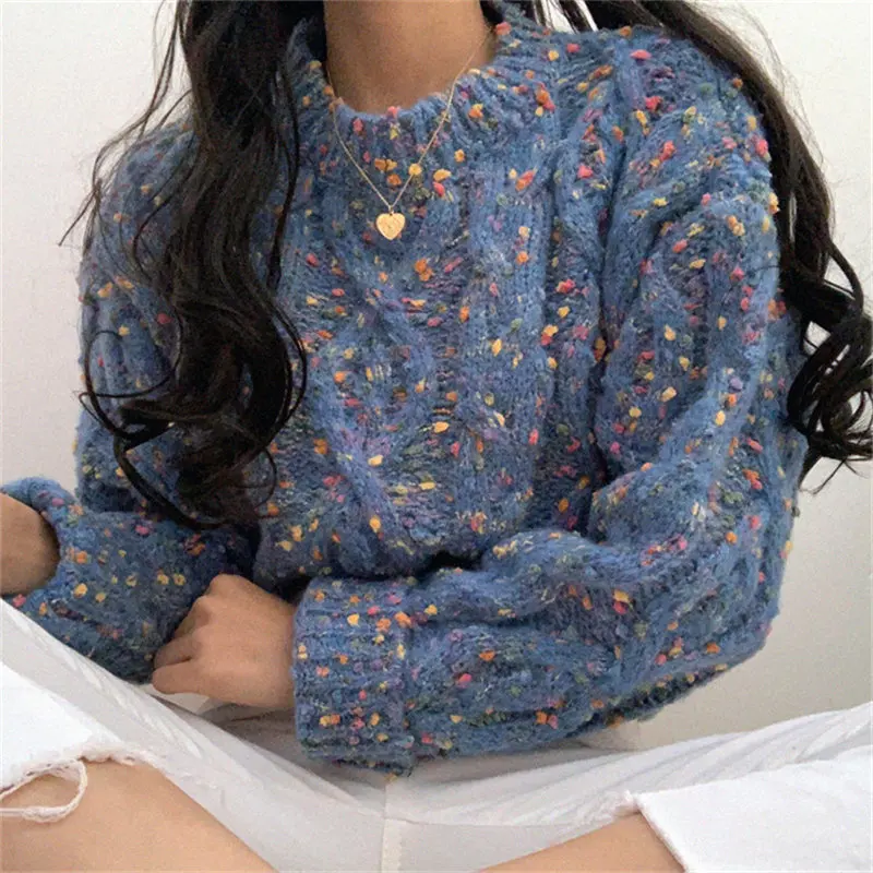

Fashion 2020 New Women Chic Candy-Color Solid Students Soft Sexy Warm Sweet Knitted Color-Hit Pullover Sweater