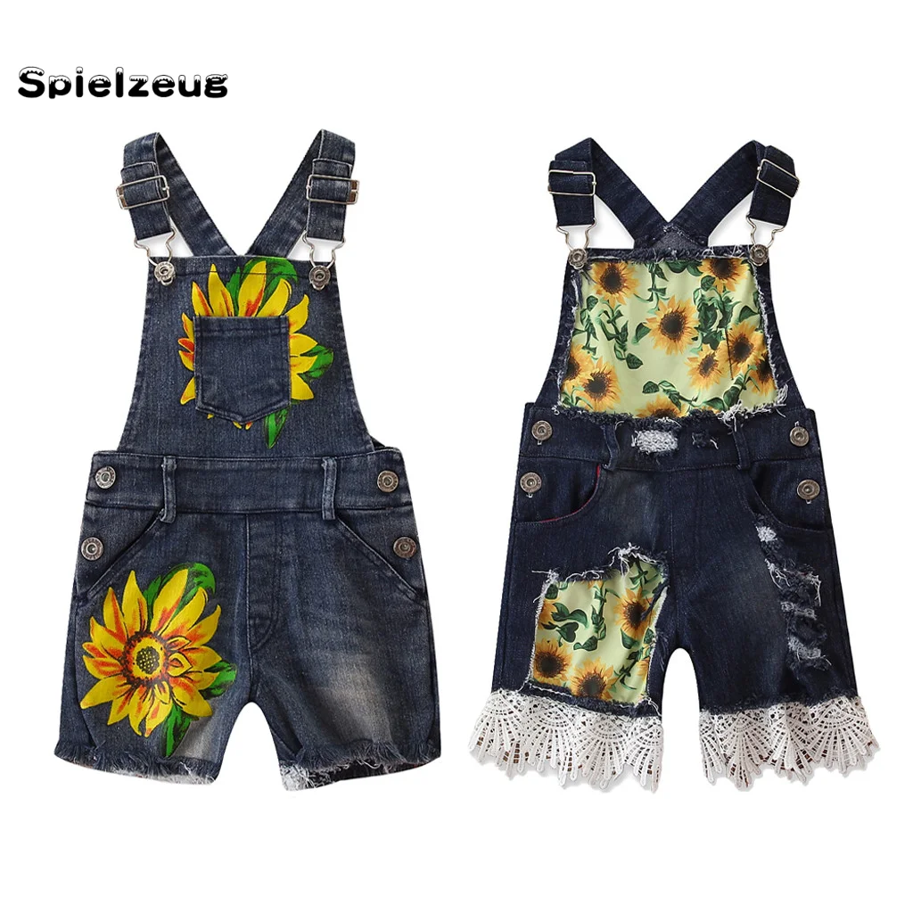 Летний детский комбинезон для маленьких девочек джинсовые шорты на подтяжках с