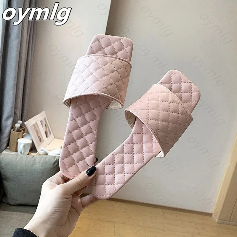 

New Fashion Weave Slippers Women Square Toe Flat Casual Shoes Women Slide 2021 Summer Flip Flops Beach Sandal Slipper Big size