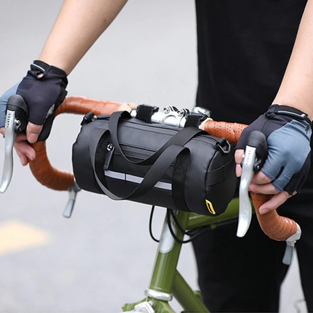 

Bike Handlebar Bag Multifunction Handlebar Pouch Water Resistant Front Frame Bag with Detachable Shoulder Strap