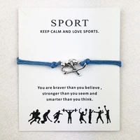 tibetan silver hockey athlete connection charms cuff multilayer wax rope sports bracelets women men with card bracelet jewelry