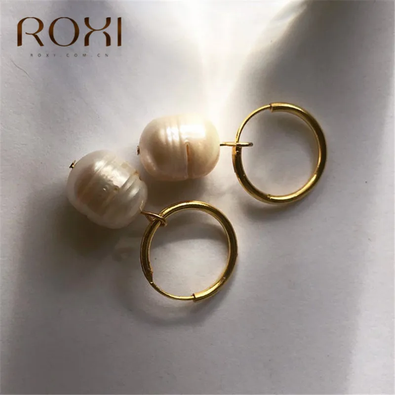 ROXI пресноводный жемчуг кулон серьги-кольца для женщин золотые петлей кольцевое серьги барокко Жемчуг Huggie Сережка Модная бижутерия подарок