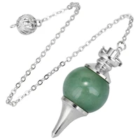 sunyik green aventurine gem stone ball bead healing dowsing reiki chakra pendulum with chain