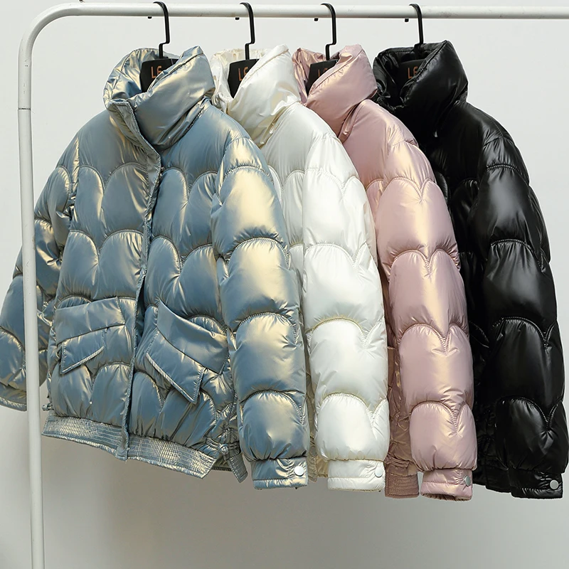 

Мода 2021 Новинка Осень Зима Короткие хлопковые пальто Женская куртка глянцевое пальто с длинным рукавом теплая женская зимняя парка