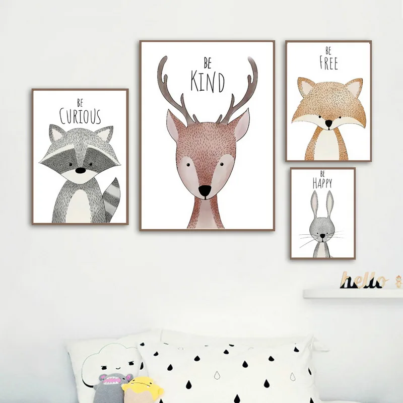 

Deer Bear Fox Rabbit Raccoon Nursery Art Canvas Painting Nordic Posters And Prints Wall Pictures For Baby Kids Room Unframed