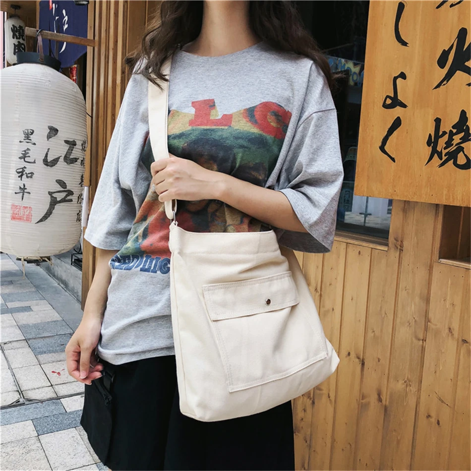 Унисекс стиль Харадзюку холщовые Сумки Большая вместительная сумка через плечо