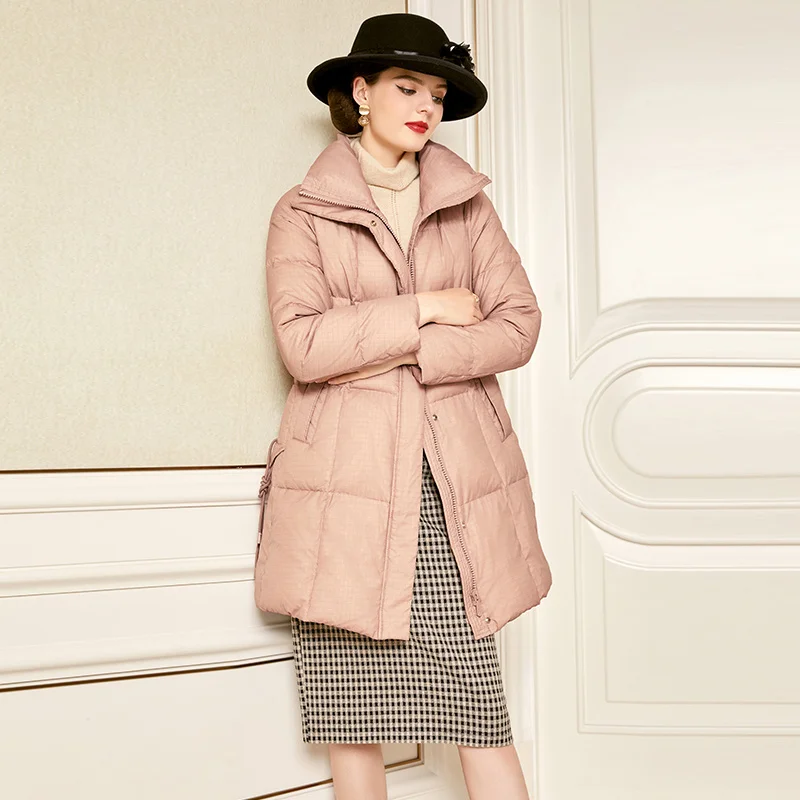 

Куртка SHZQ на белом утином пуху, новинка 2021, розовая Зимняя одежда, легкая, средней и длинной темпераментная куртка с воротником-стойкой, утеп...