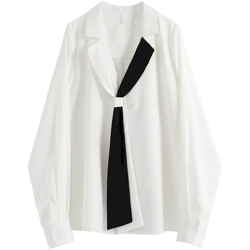 

2021 Spring Summer Vintage Blouse Hong Kong Style Long Sleeve Harajuku Fashion Women Clothing Button Up Shirt Korean Patchwork