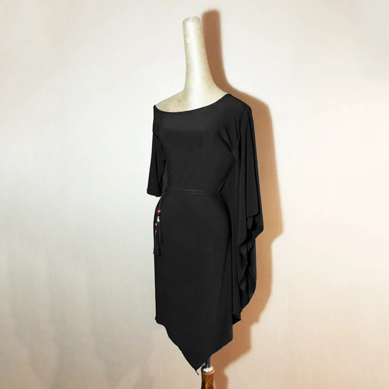 Женская юбка для латиноамериканских танцев черные тренировочные костюмы с