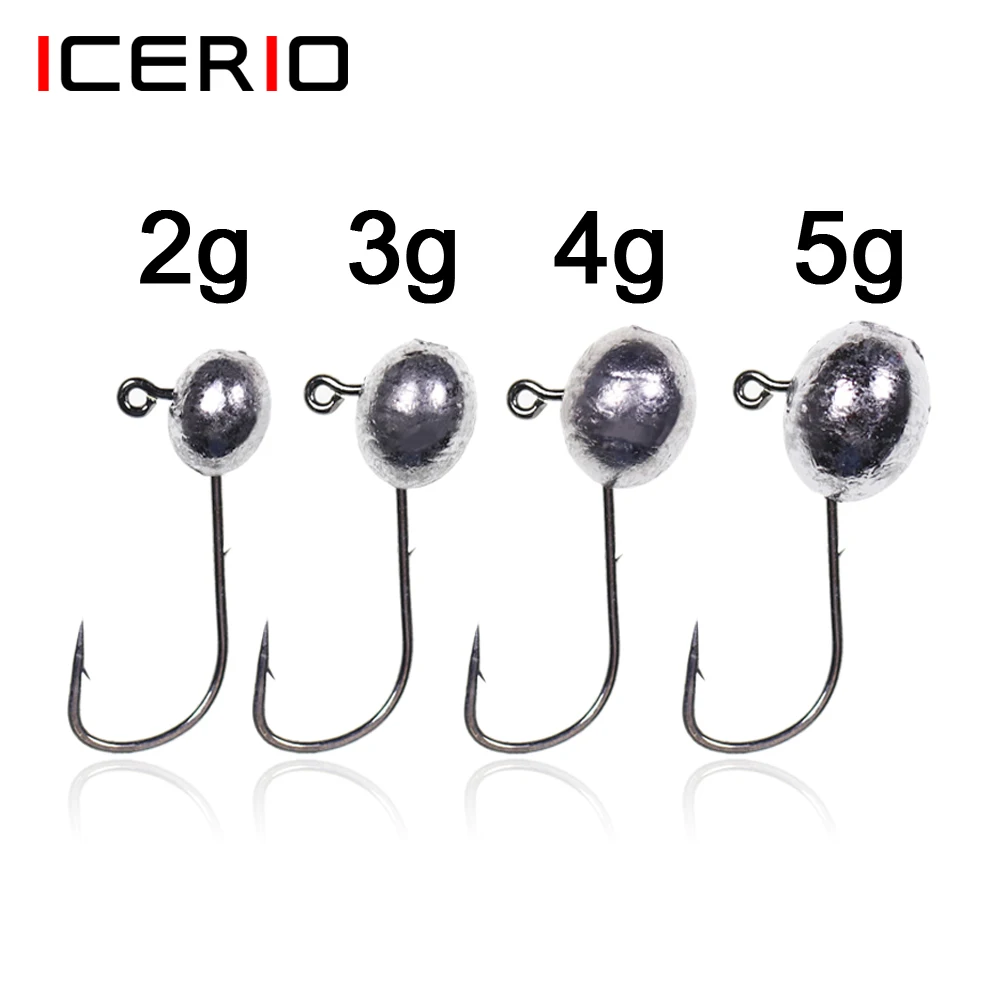 ICERIO, 10 шт., 2 г, 3 г, 4 г, стандартная овальная форма, утяжеленная шаровая Головка, крючок с двойной яркостью, искусственный крючок для рыбалки
