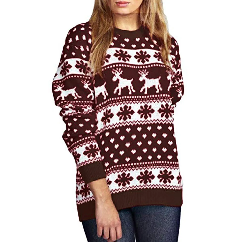 SAGACE Женская рождественская блузка с длинным рукавом и цветочным принтом топ