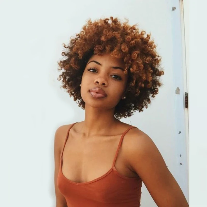 Афро кудрявый парик синтетические Короткие парики с челкой для женщин афро