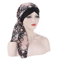 trendy chiffon printed flowers women inner hijabs cap muslim head scarf turban hat ready to wear ladies wrap under hijab bonnet