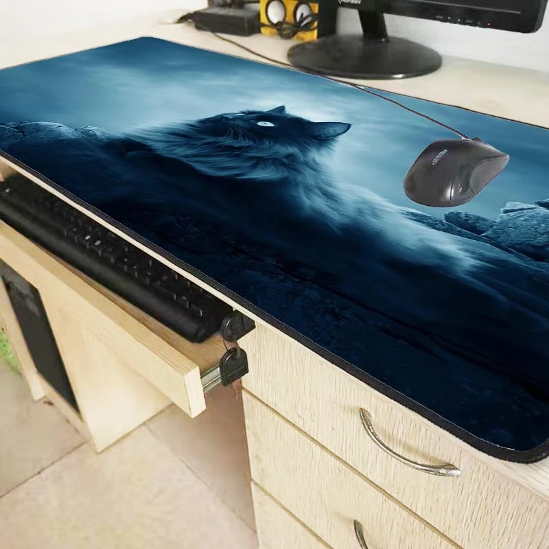 black cat moon large gaming mouse pad locking edge mat for laptop computer keyboard desk dota lol csgo free global shipping