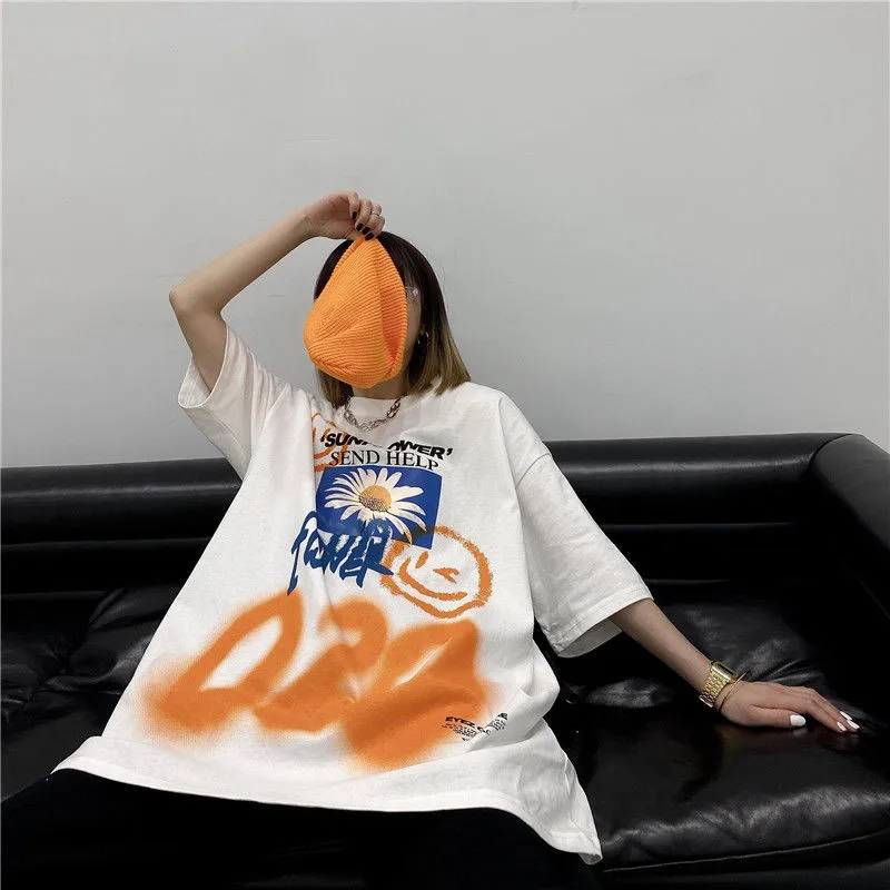 Футболка женская оверсайз в стиле K-POP свободная уличная одежда готическом с