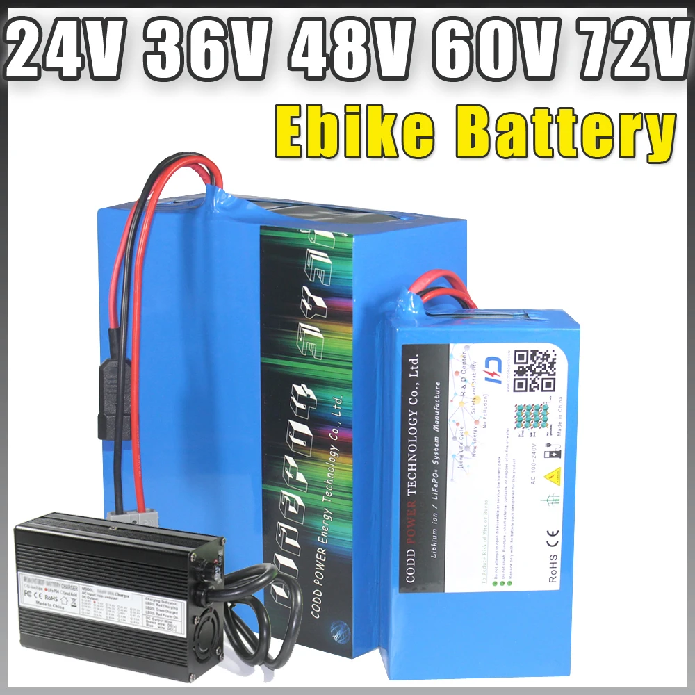 Комплект литиевых батарей для электровелосипеда 24 в 36 в 48 в 60 в 72 в 20 Ач 30 Ач 40 ач с зарядным устройством BMS 5A