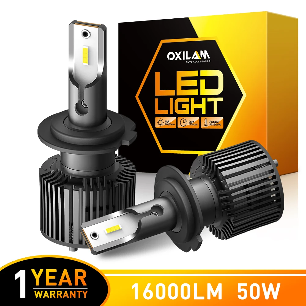 OXILAM 2Pcs NEW 16000LM H7 LED Headlight H1 H8 H11 H9 HB3 9005 LED Bulb 12V 24V Headlamp Turbo LED H4 6000K White High Bright