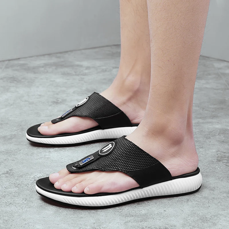 Мужские шлепанцы из натуральной кожи Летние Повседневные тапочки мужские