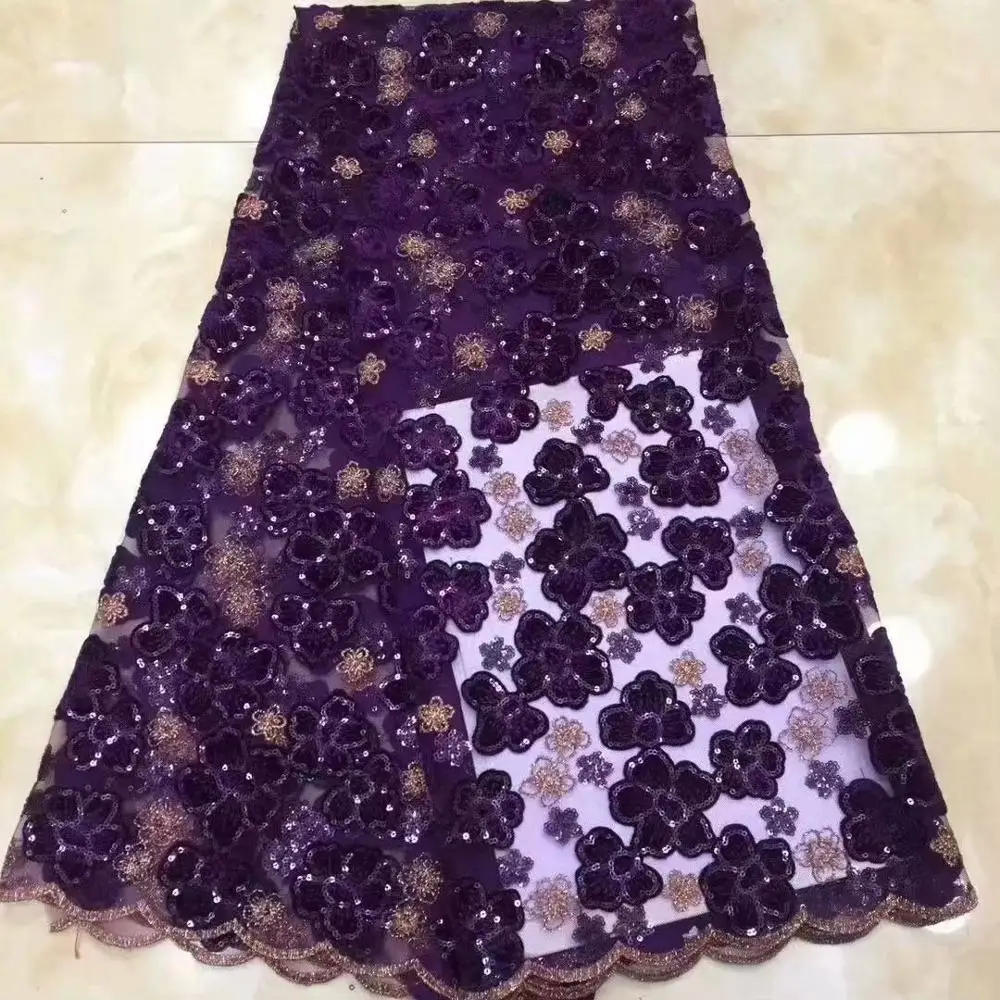 Высококачественное французское клетчатое кружево фиолетовая африканская