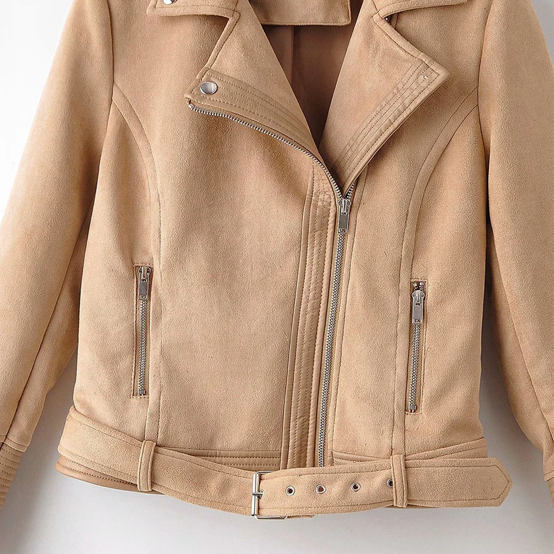 

SWEETKAMA2020 Women Suede Spliced PU Faux Leather Jackets Lady Autumn Winter Black Matte Motorcycle Zippers Coats Streetwear