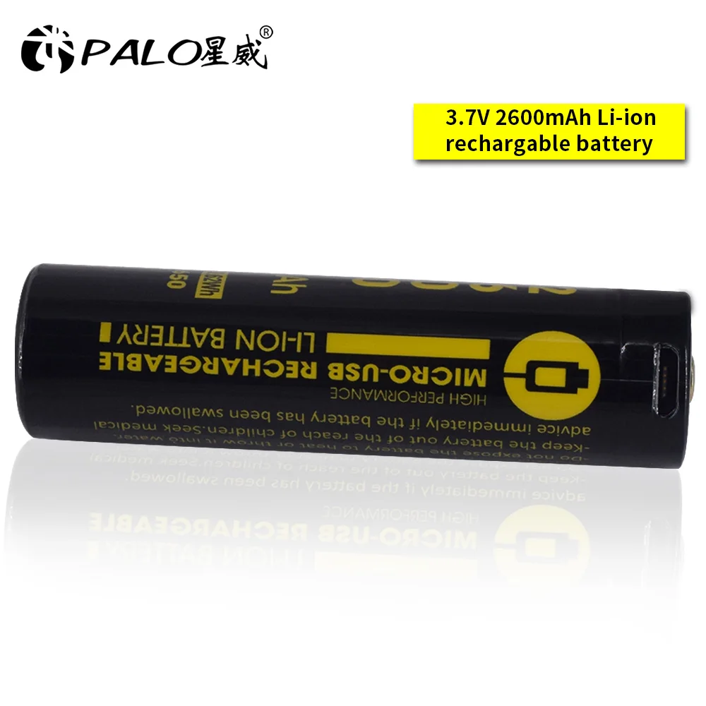 PALO micro USB 18650 литиевая батарея 2600 мАч 3 7 В литий-ионная аккумуляторная со