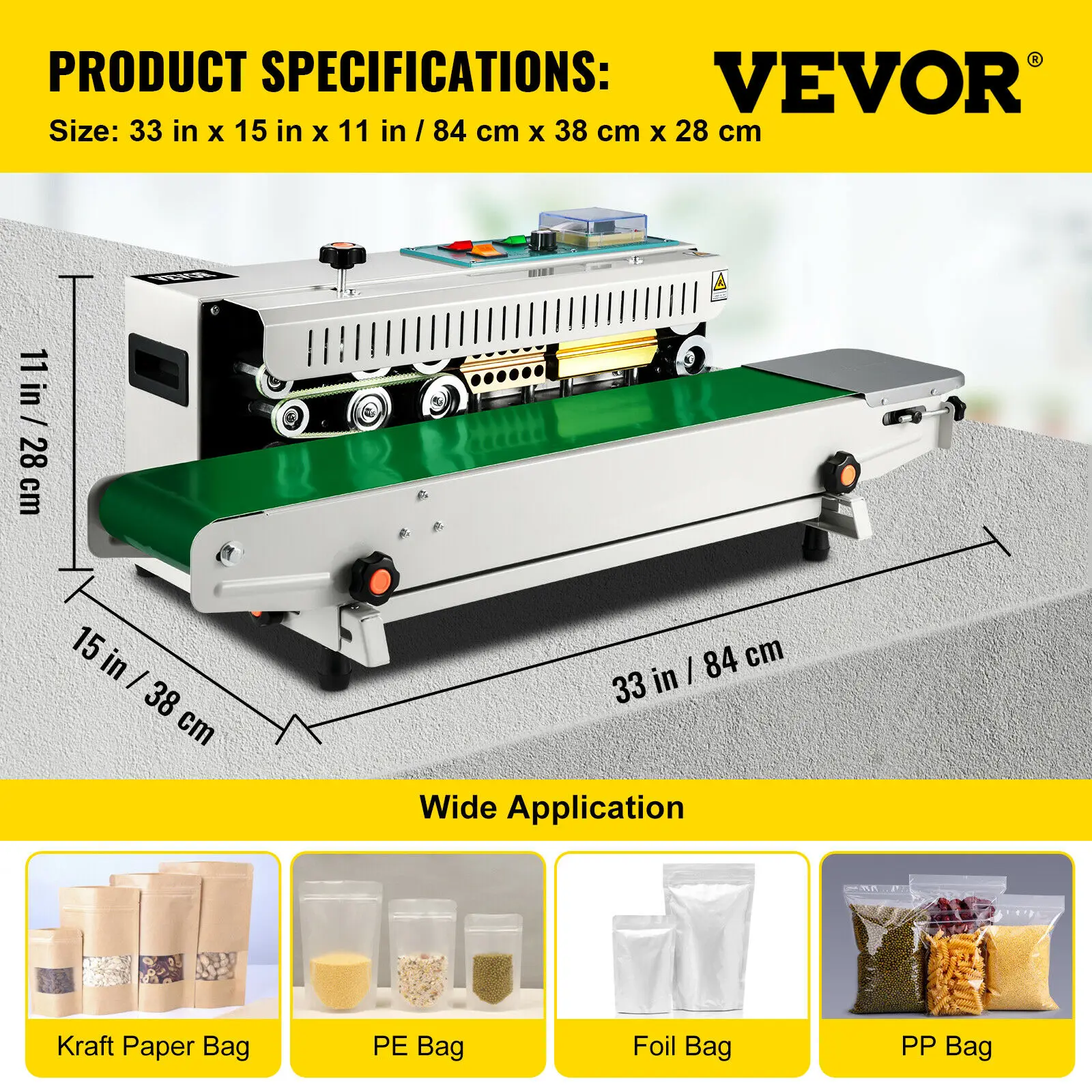 

VEVOR Automatic Continuous Sealing Machine FR-900 500 W 220 V Band Sealer 86x45x33 cm Horizontal Automatic Sealing Sealer