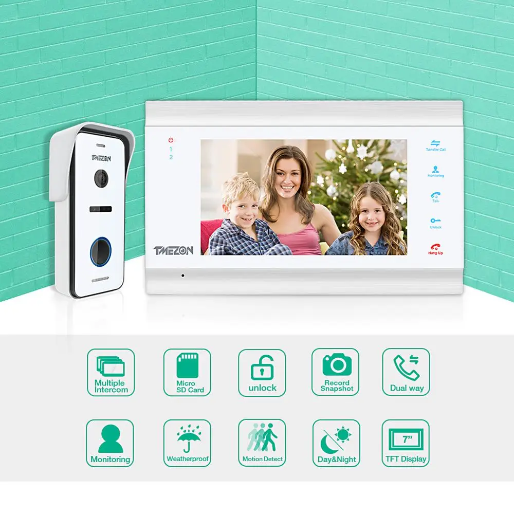 7 Inch HD1080PVideo Door Phone Intercom System with High Definition Wired Doorbell Camera,Support monitor Unlock enlarge