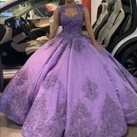 light purple princess ball gown quinceanera dresses 2021 lace sequins tassel pageant party puffy sweet 15 dress sleeveless