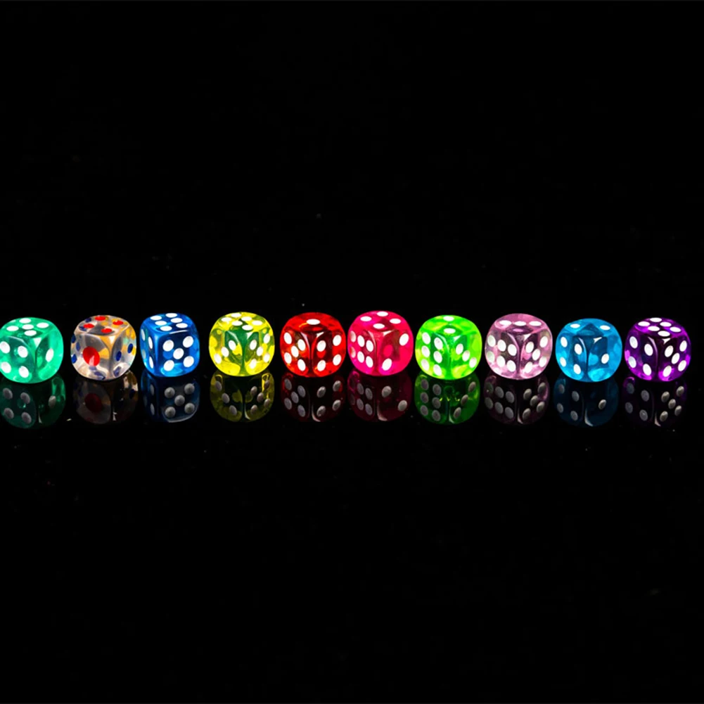 

100Pcs 14mm Colored Transparent Acrylic Game Dice Club Bar Party Accessories