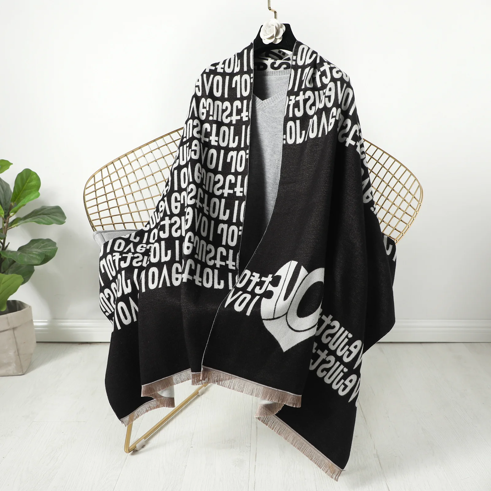 

winter 2020 Korean extended thickened tassel women's scarf windproof fashion imitation cashmere shawl large letter printed scarf