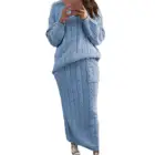 Женский трикотажный костюм из двух предметов, теплый джемпер с длинным рукавом, комплект юбки и свитера, Осень-зима