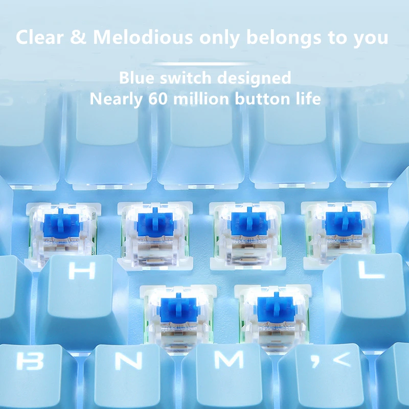 

Gaming Mechanical Keyboard 104key Cute Wired USB Real with Backlit Blue Switch Gaming Keyboard Mouse Combos for Notebook PC