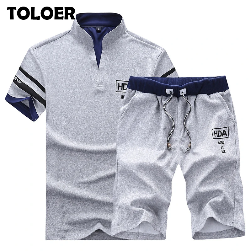 

2020 Men's Summer Sets Shorts + Short Sleeve T shirt Men Beach Shorts Tee Male Tracksuits Elastic waist Shorts homme Solid color