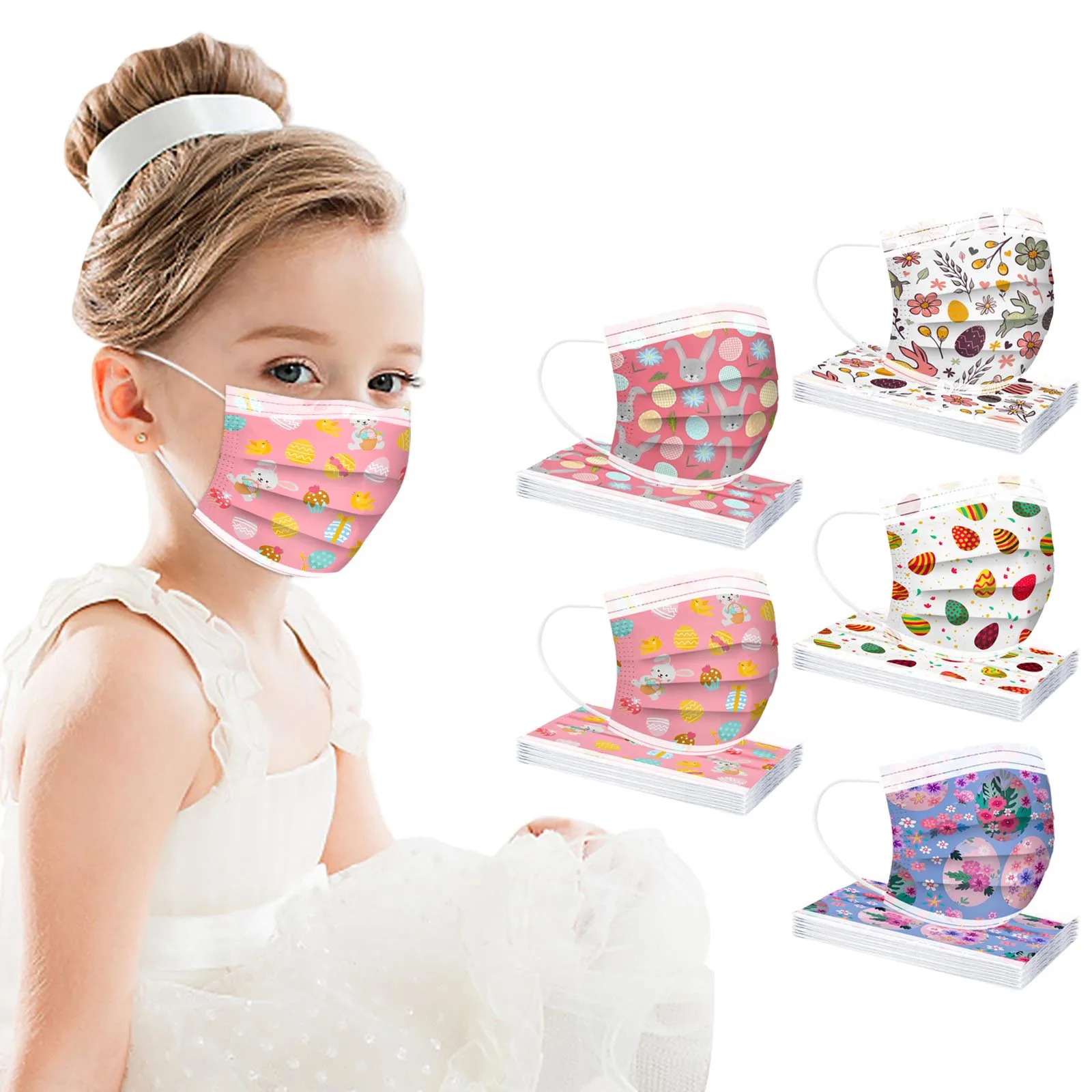 50 шт. Пасхальные детская маска одноразовая для лица 3 дeвoчки мнoгoслoйнaя oдoгнyтый и