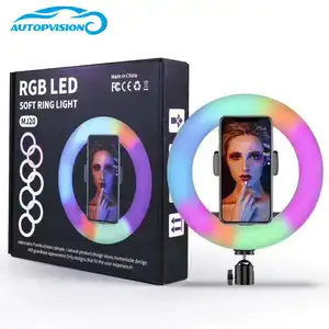 Светодиодный кольцевой светильник RGB, 8 дюймов, 20 см, со штативом и зажимом для телефона, цветсветодиодный LED-подсветка для фотографии, подходит для видеосъемки в формате TikTok, прямых трансляций на YouTube