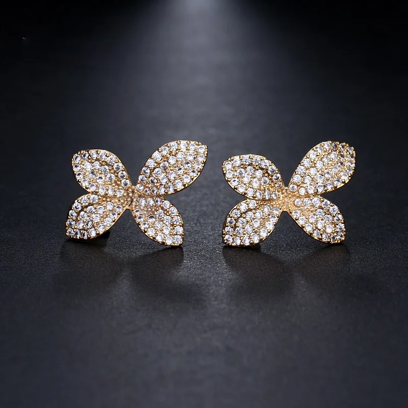 

Brand Fashion AAA Cubic Zirconia Stud Earrings Fashionable Flower Earring for Women Two Tone Jewelry Wedding Gift