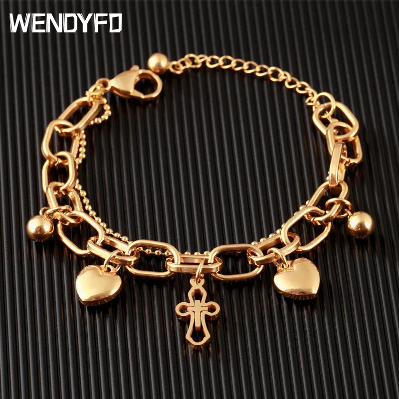 Новинка модный браслет золотого цвета с крестом браслеты для женщин бусинами из
