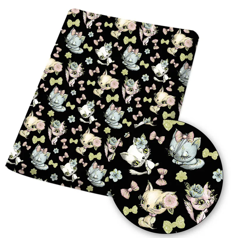 

Polyester Cotton Fabric Oil Style Painting Cat Dog Cloth Sheets Home Textile Garment Sewing Material Crafts Making 45*145cm 1pc