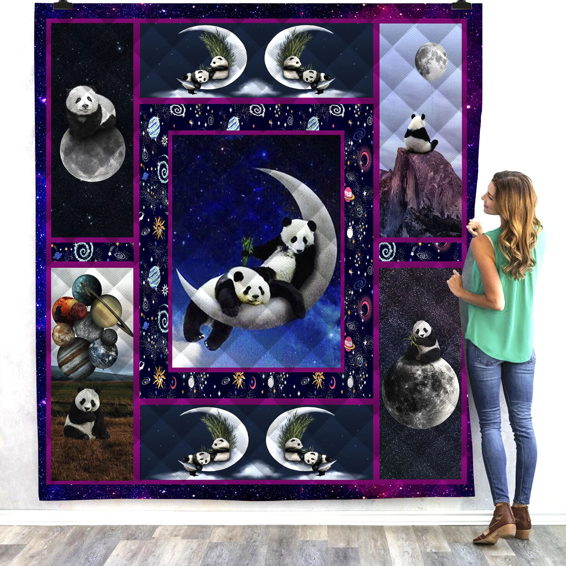 Одеяло летнее с 3D рисунком панды и Луны 2019|Одеяла| |