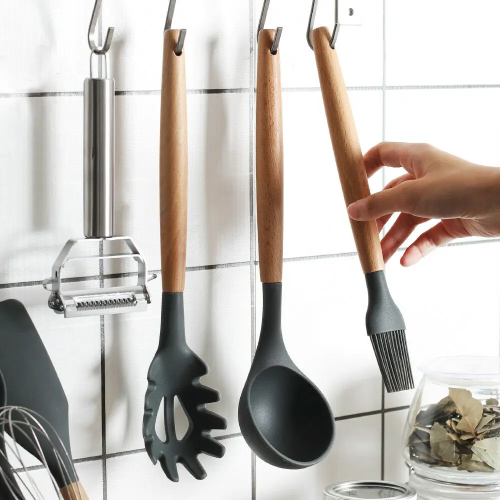 Multiple Style Wooden Handle Silicone Spatula Soup Spoon Fork Colander Shovel Cooking Utensils Kitchen Tool Suit Exquisite | Дом и сад