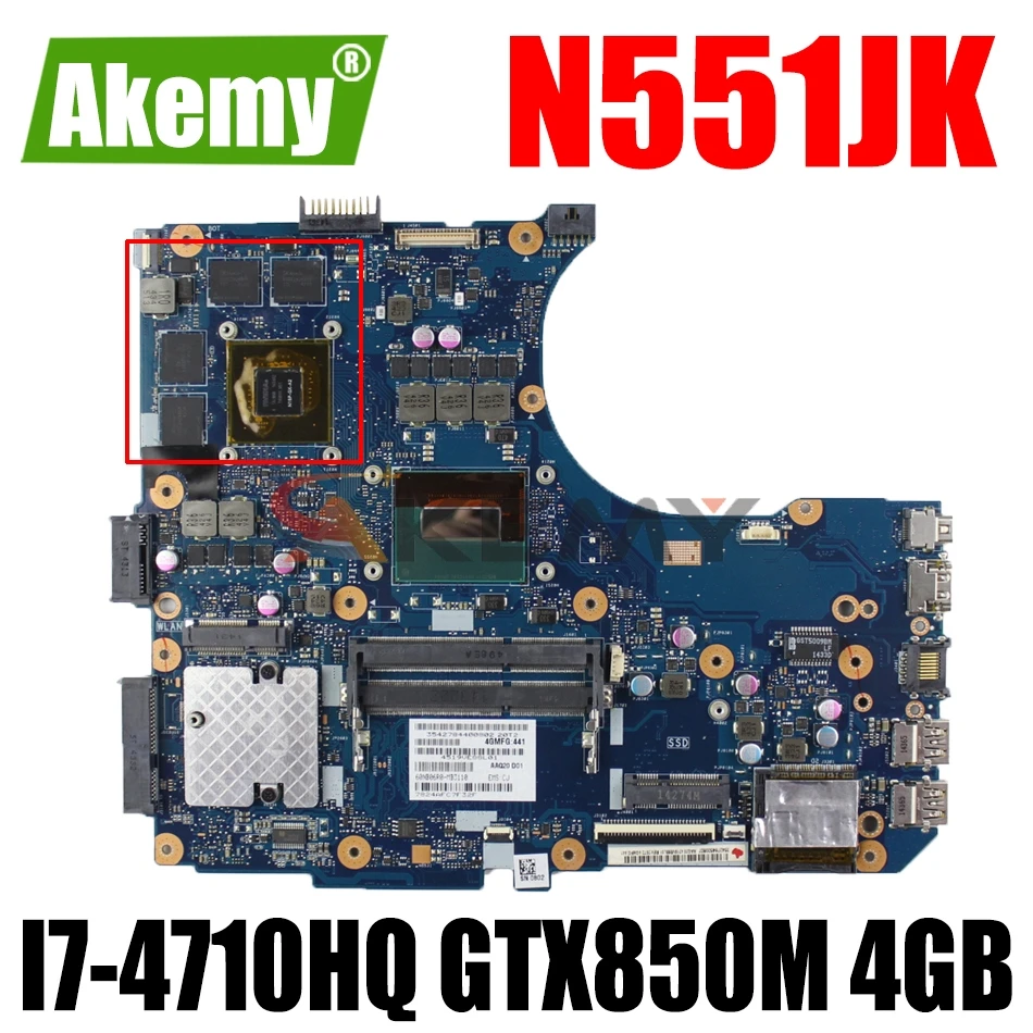 

AKEMY N551JK Laptop Motherboard For ASUS ROG G551JK N551JQ N551JB N551J G551J Original Motherboard I7-4710HQ GTX850M 4GB