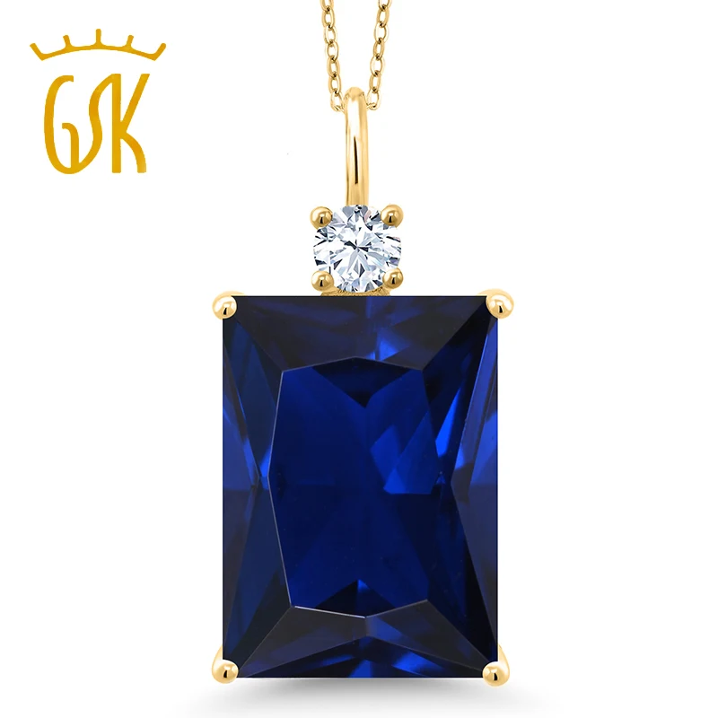 GemStoneKing 17.50Ct восьмиугольник синий сапфир 18 К Желтое золото Серебряное ожерелье с подвеской для женщин хорошее ювелирное изделие